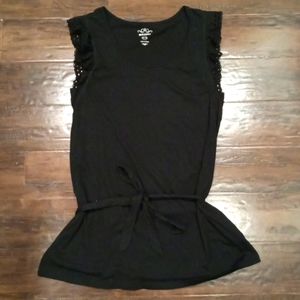 Old Navy Black Sleeveless Shirt with Flutter Lace Detail and Waist Tie Size M